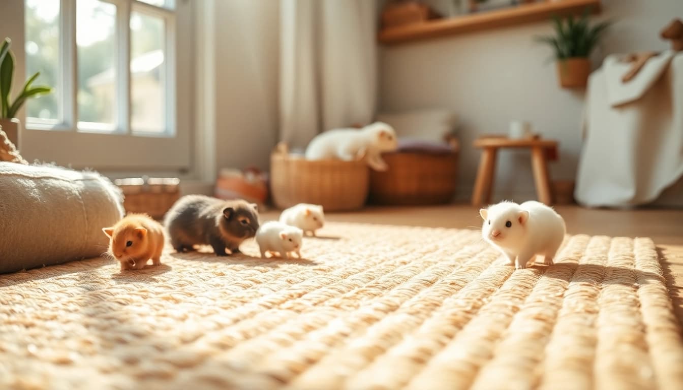 Hanfmatte in einem gemütlichen Pet Care-Szenario, ideal für Nager und Kleintiere.