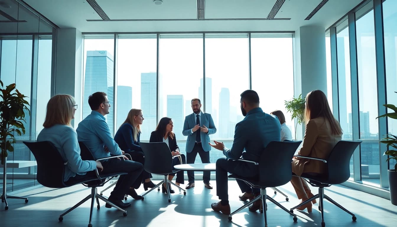 Headhunter IT in action during a recruitment meeting with diverse IT professionals.