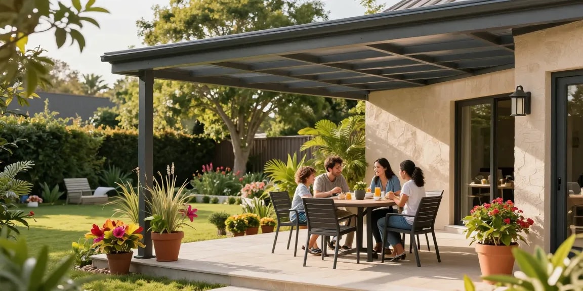 Moderne Terrassenüberdachungen schaffen einladende Außenbereiche für die Familie.
