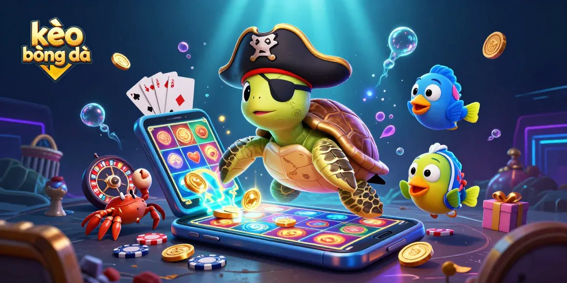 Place bets on kèo bóng đá with a vibrant illustration of gaming treasures and characters.