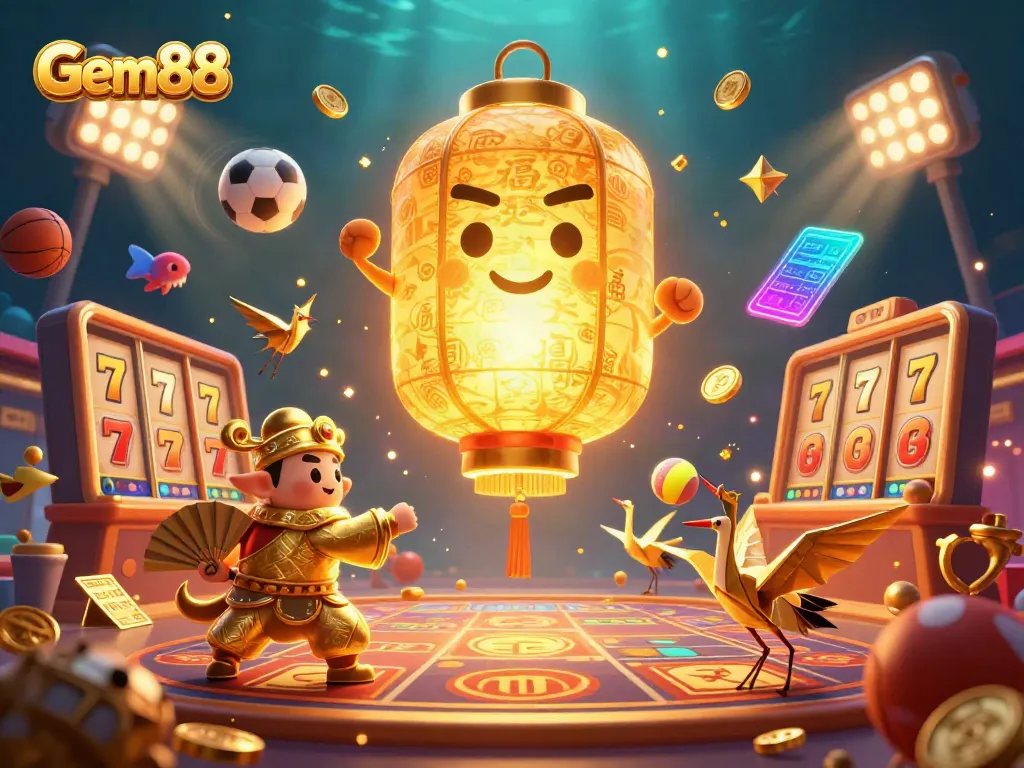 Gem88 engaging gaming scene with dynamic characters and vibrant casino elements.