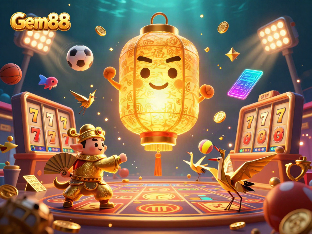 Gem88 engaging gaming scene with dynamic characters and vibrant casino elements.