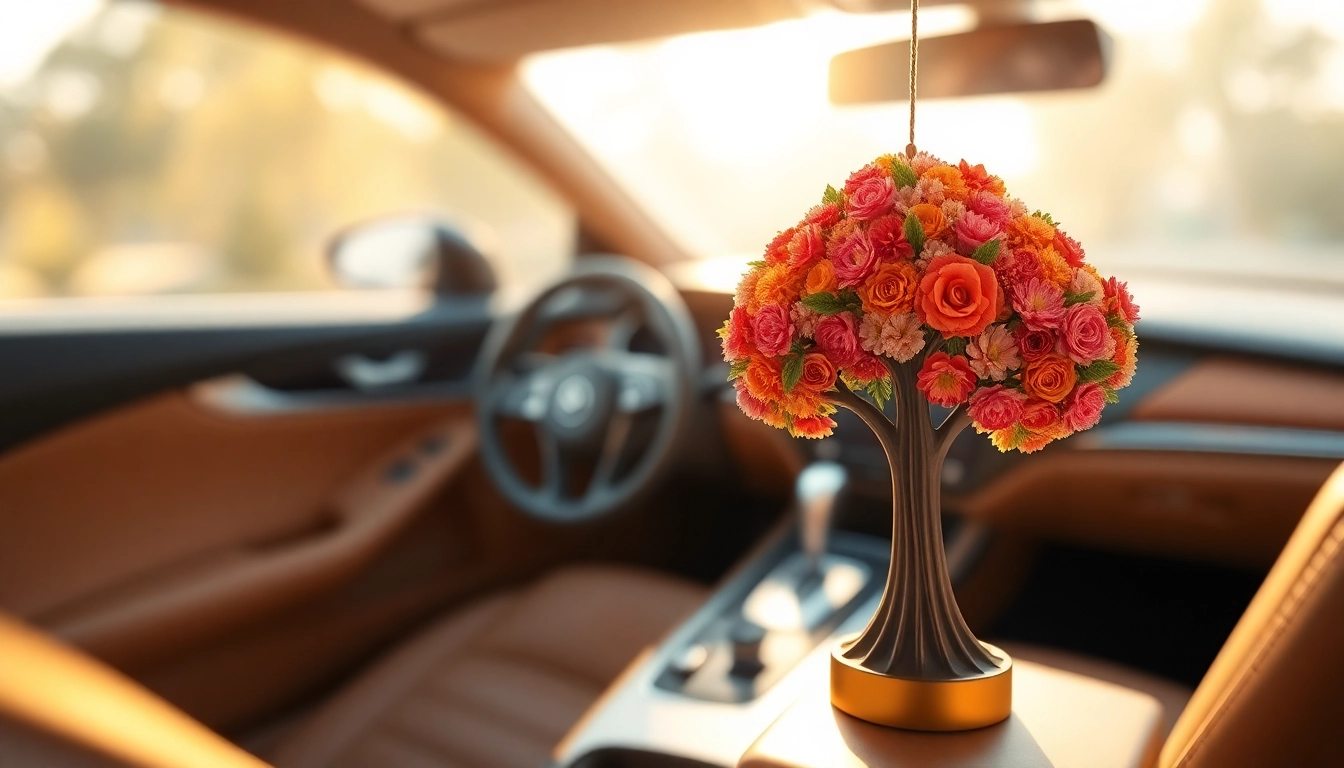 Duftbaum mit Logo für personalisierte Autodüfte im eleganten Setting präsentieren.
