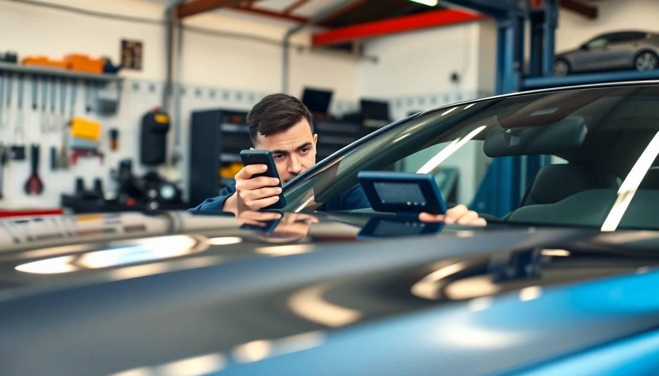 BMW Codierung in einer Werkstatt, Mechaniker nutzt Diagnosetechnologie an einem BMW.