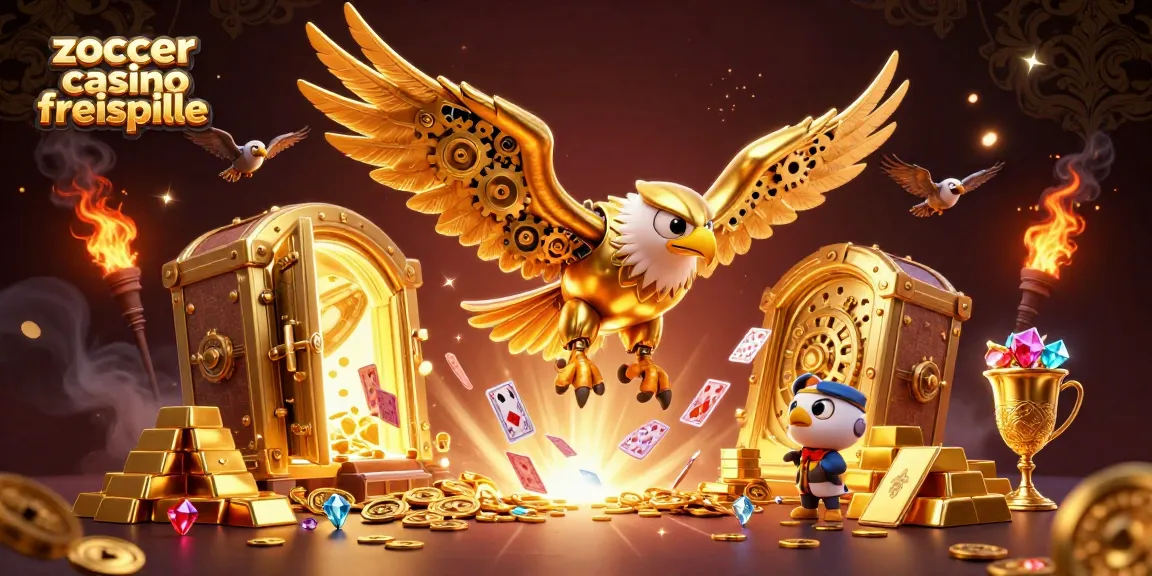 Experience thrilling zoccer casino freispiele action with a golden eagle diving amidst cascading holographic cards.
