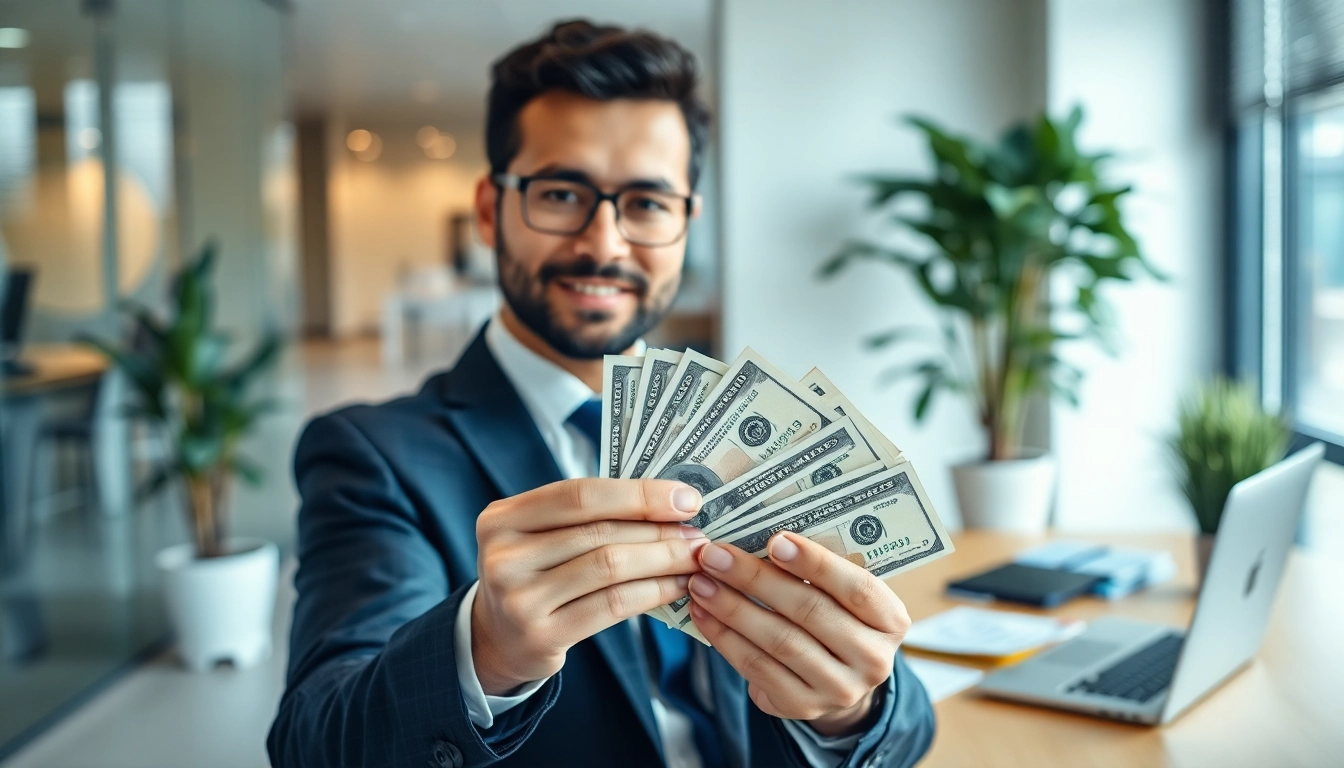 Geld leihen sicher und einfach in einem modernen Büro sprechen.
