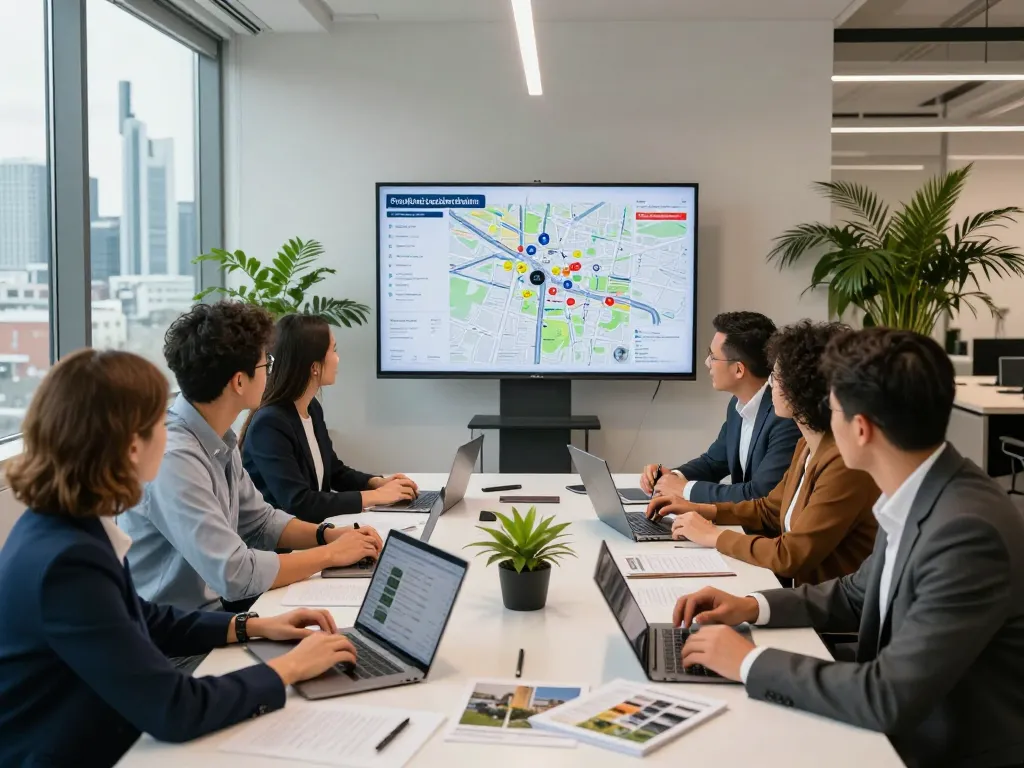 Immobilienmakler arbeiten in einem modernen Büro zusammen, um das Fachwissen von Immobilienmakler Frankfurt Eschersheim zu präsentieren.