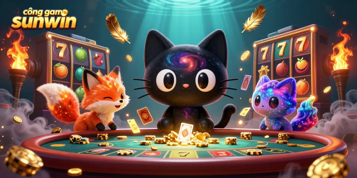 Experience thrilling gameplay at cổng game sunwin with a cosmic casino scene filled with vibrant characters and slot elements.