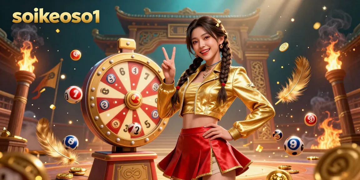 Experience vibrant sports betting excitement with soikeoso1 showcased by a stunning woman and prize elements.