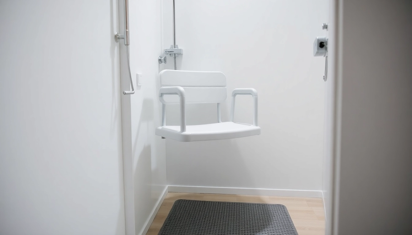 Klappbarer Duschsitz in einem modernen Badezimmer, der Sicherheit und Komfort für Benutzer bietet.