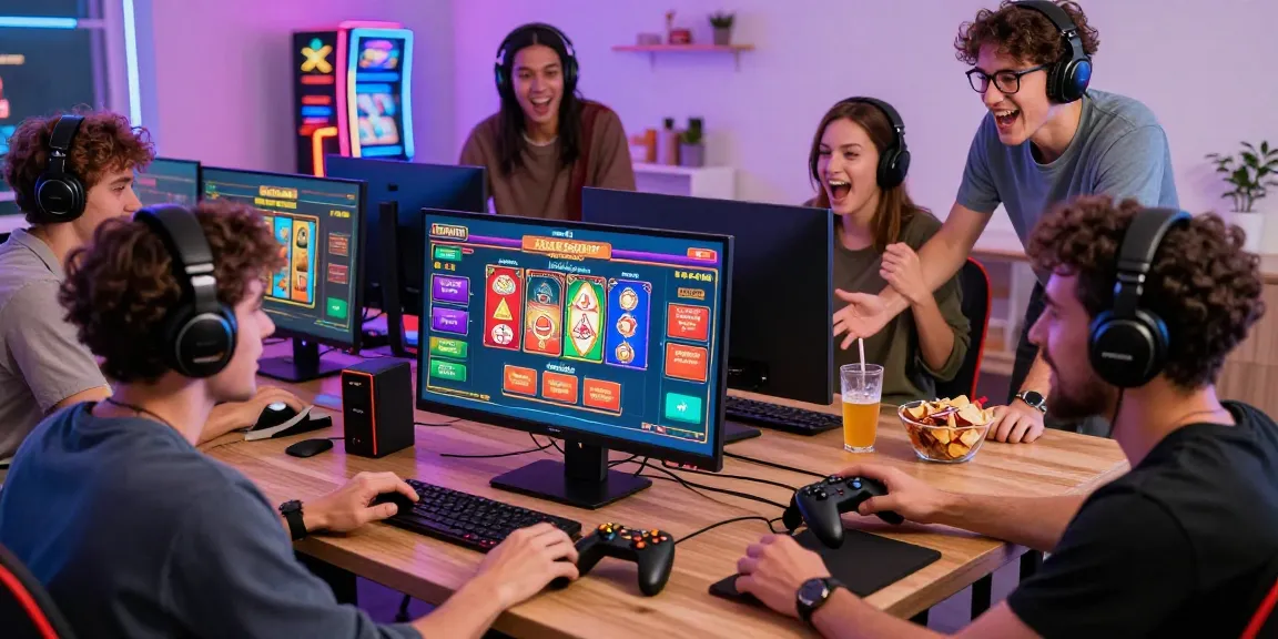Engaging online gaming experience at https://gemwin.pics/, featuring friends enjoying casino games with vibrant visuals.