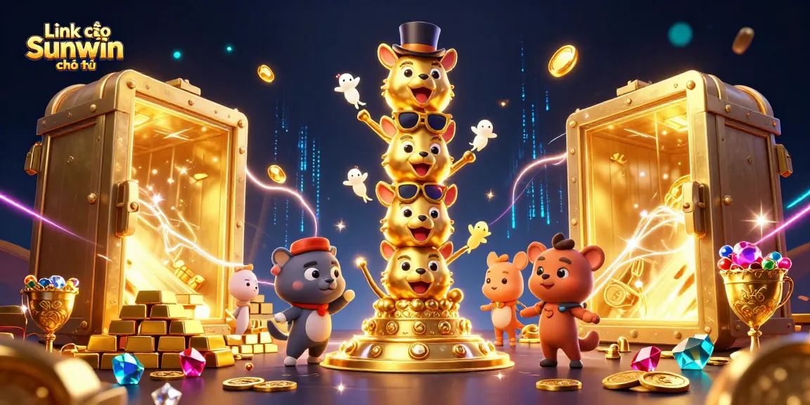 Link vào Sunwin chính thức showcases a dynamic 3D casino scene brimming with gold and vibrant energy.