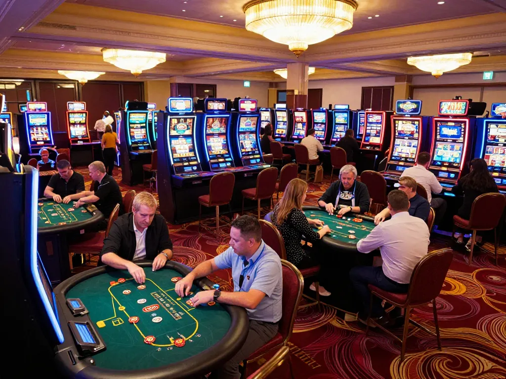 Experience thrilling gameplay at TG88, as players enjoy poker at a vibrant casino floor.