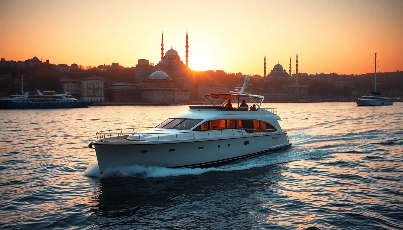 Erleben Sie Istanbul Bosphorus cruises auf einer luxuriösen Yacht mit historischen Wahrzeichen im Hintergrund