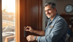 Schlüsseldienst Heilbronn: Professioneller Schlüsseldienst öffnet behutsam eine Tür und bietet 24/7-Service sowie Vertrauen.