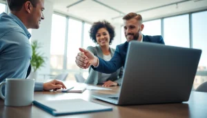 Headhunter Schweiz berät einen Klienten in einem modernen Büro.